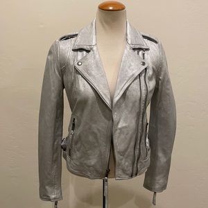JOIE Lambskin Leather Silver Jacket S